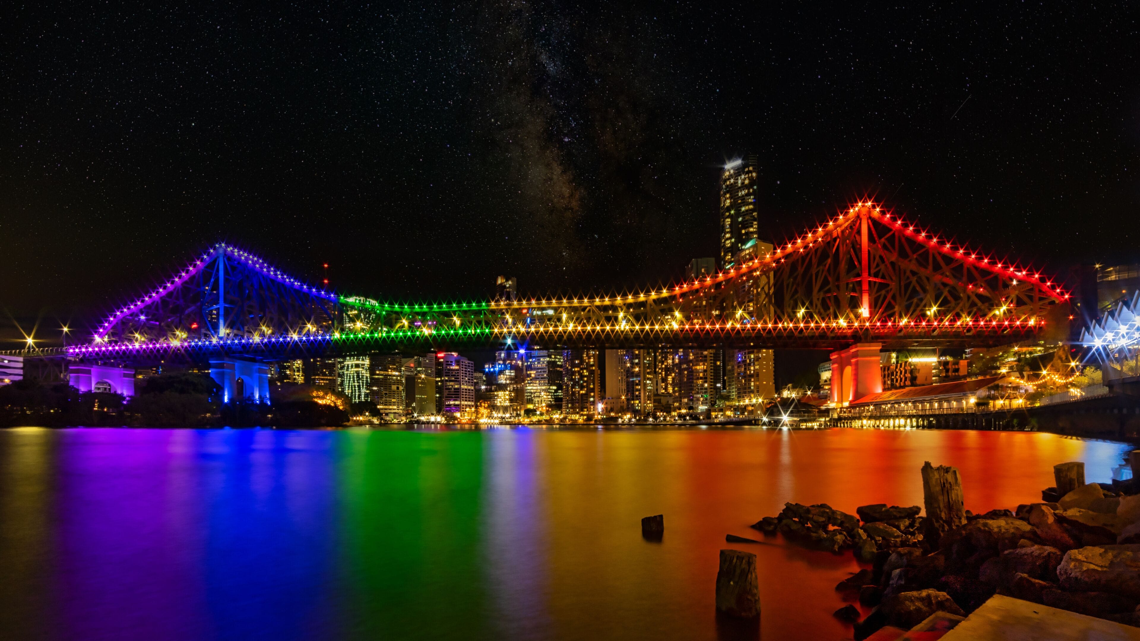 Pride Story Bridge Brisbane lit in Rainbow