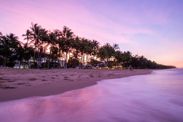 Palm Cove Beach featuring a beach, tropical scenes and a sunset