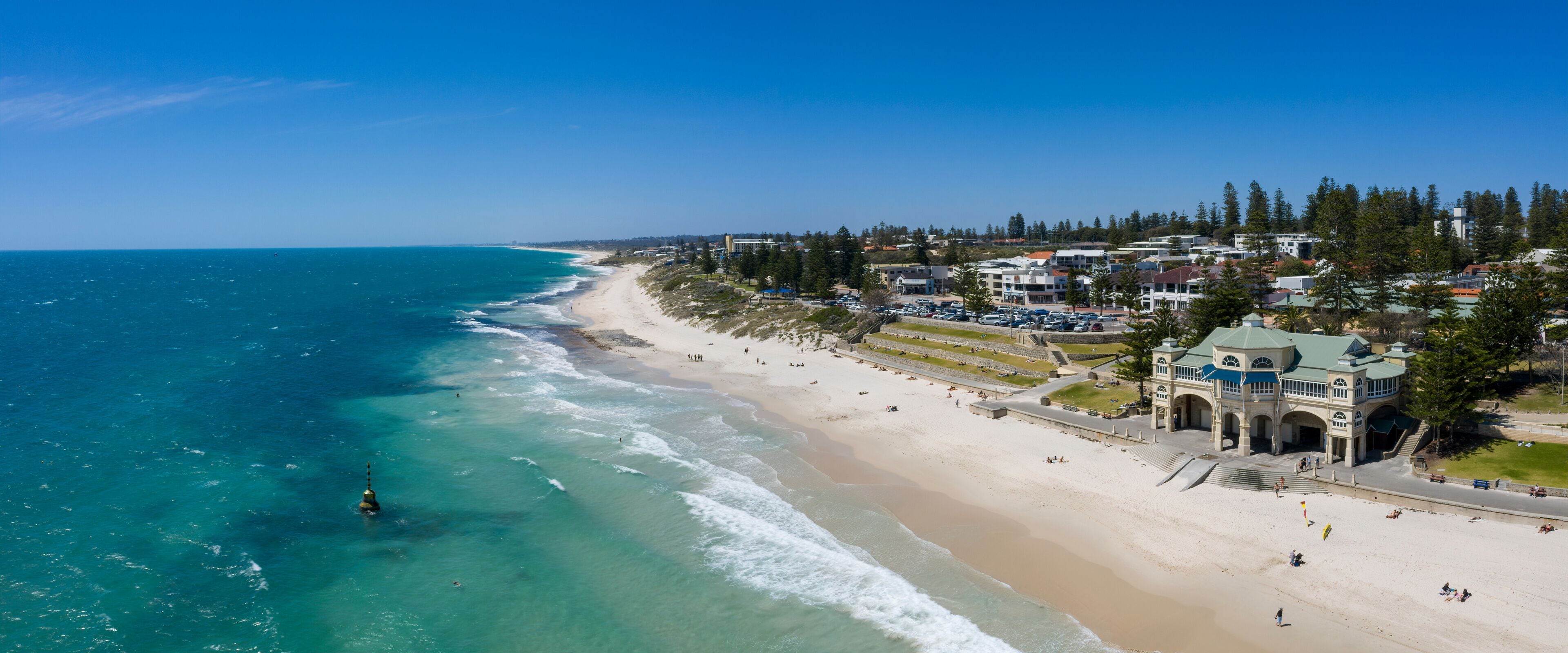 Aerial panoramic view of Cottesloe Beach in Perth, Western Australia