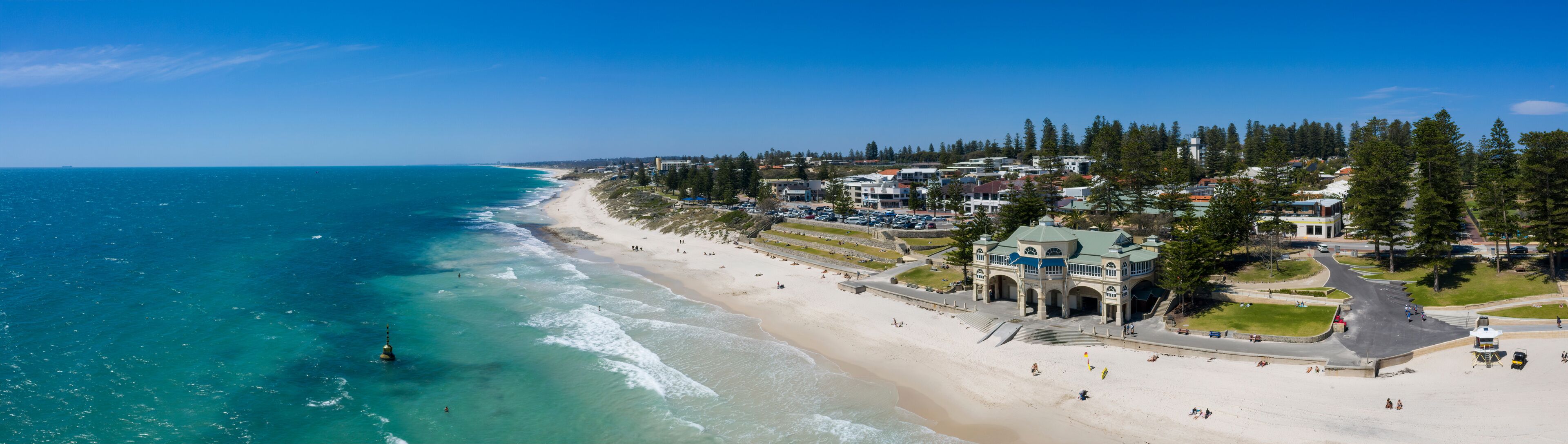 Aerial panoramic view of Cottesloe Beach in Perth, Western Australia
