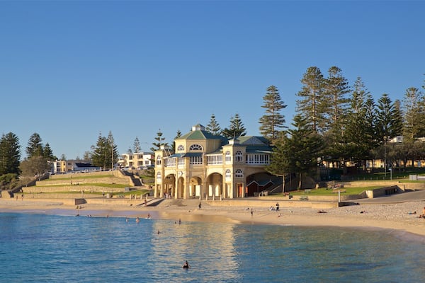 Cottesloe Beach which includes a sandy beach, general coastal views and a house