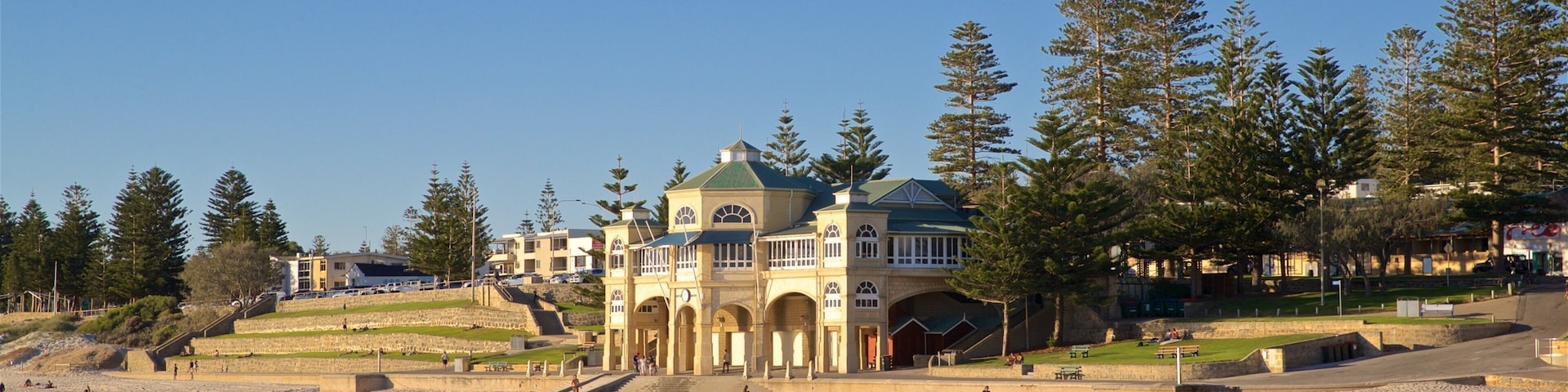 Cottesloe Beach which includes a sandy beach, general coastal views and a house