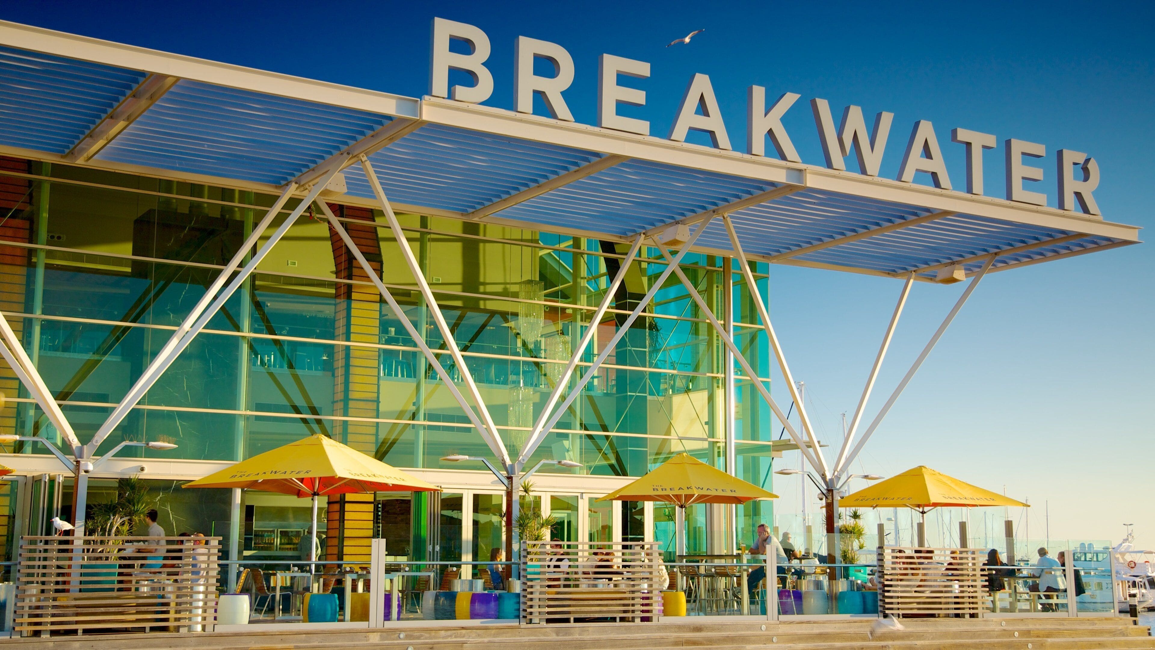 Hillarys Boat Harbour featuring modern architecture and signage