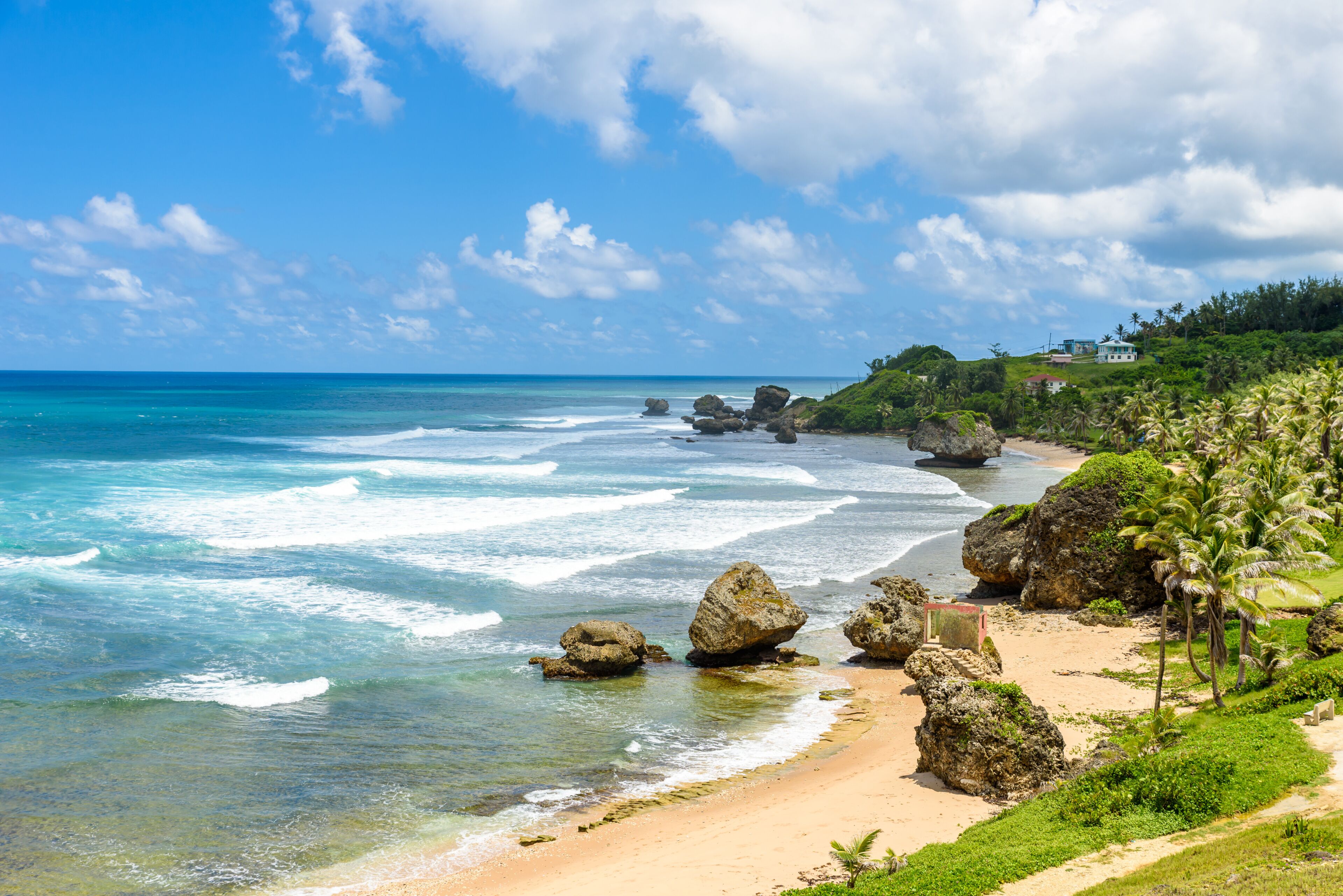 Rock formation on the beach of Bathsheba, East coast of  island Barbados, Caribbean Islands - travel destination for vacation