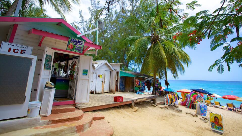 A beachside shop with colorful umbrellas and beachwear.