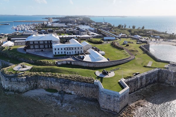 Hamilton, Bermuda - March 28, 2024: Overhead shots of the antique fort which was converted into the National Museum of Bermuda, taken using a dji 4 mini pro.