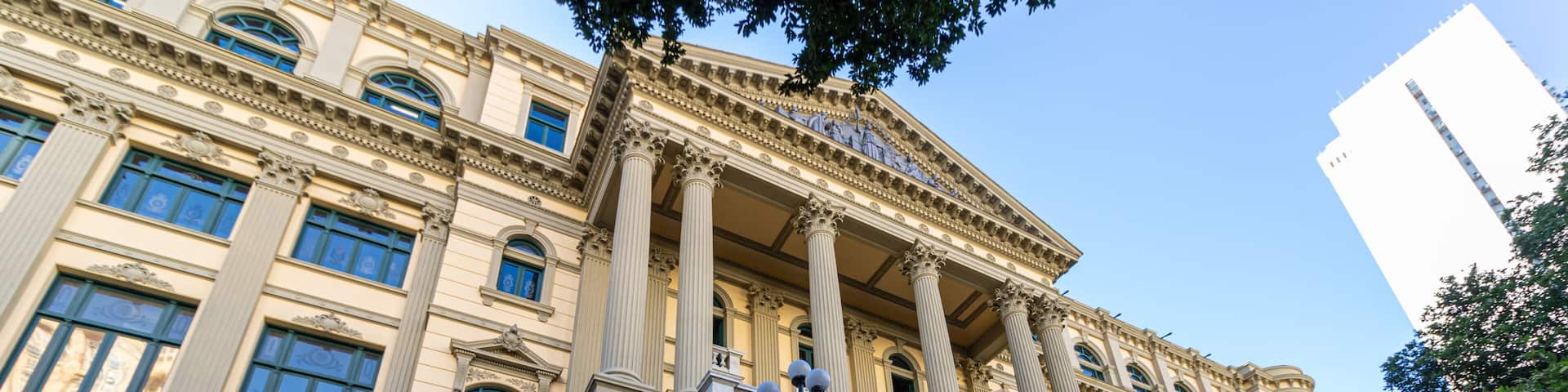 Rio de Janeiro/Brasil - June 07 2019 - Facade of the National Library building on Rio Branco Avenue, downtown Rio de Janeiro, inaugurated in October 29 1910