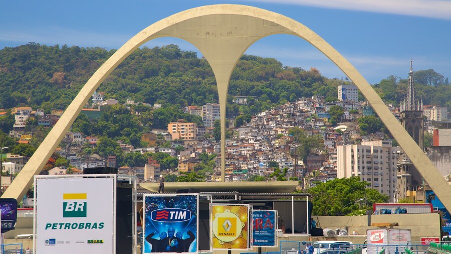 Anhembi Sambadrome which includes signage and a city