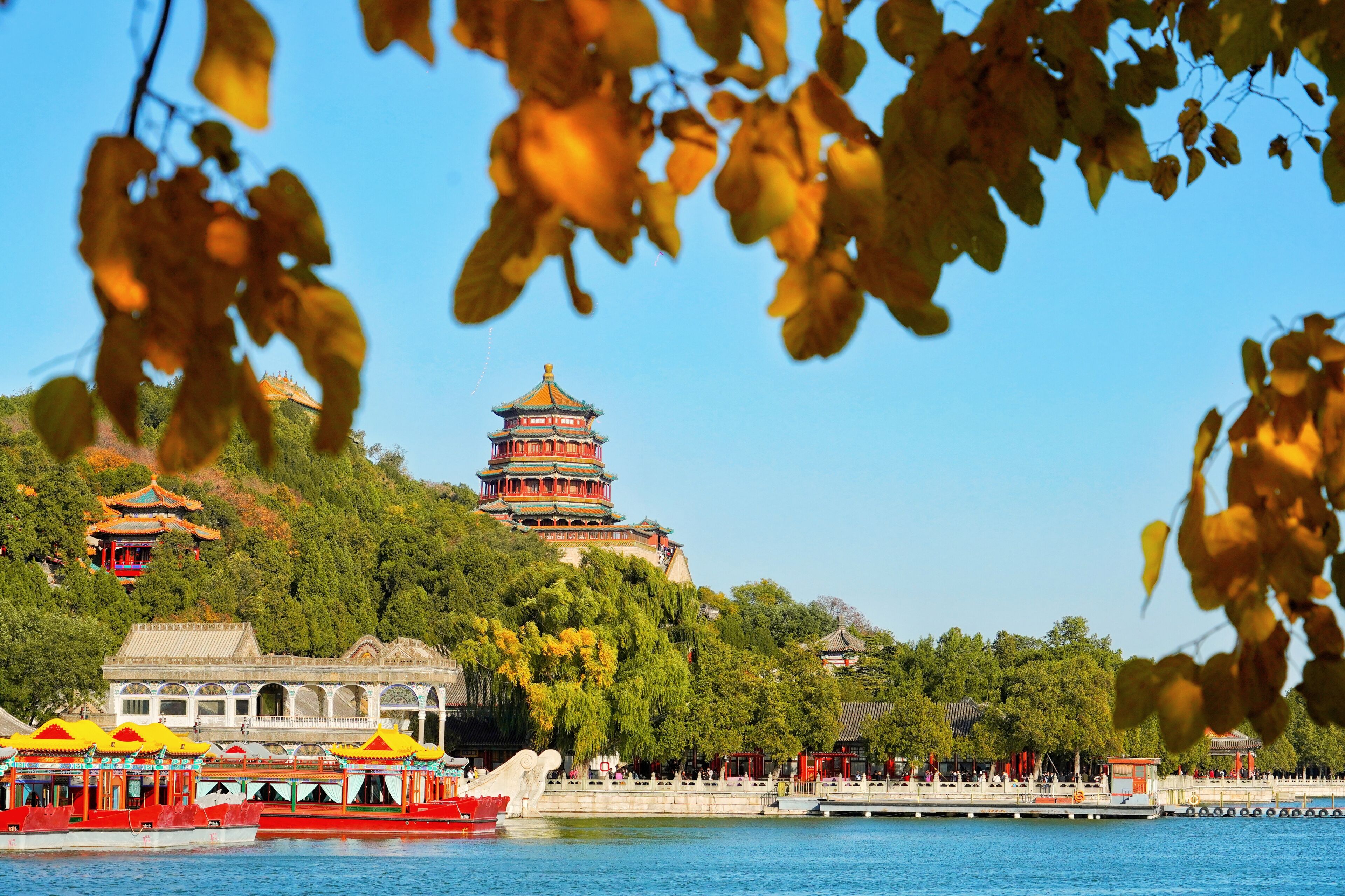 The Summer Palace with cultural monuments and recreational parks in autumn, China