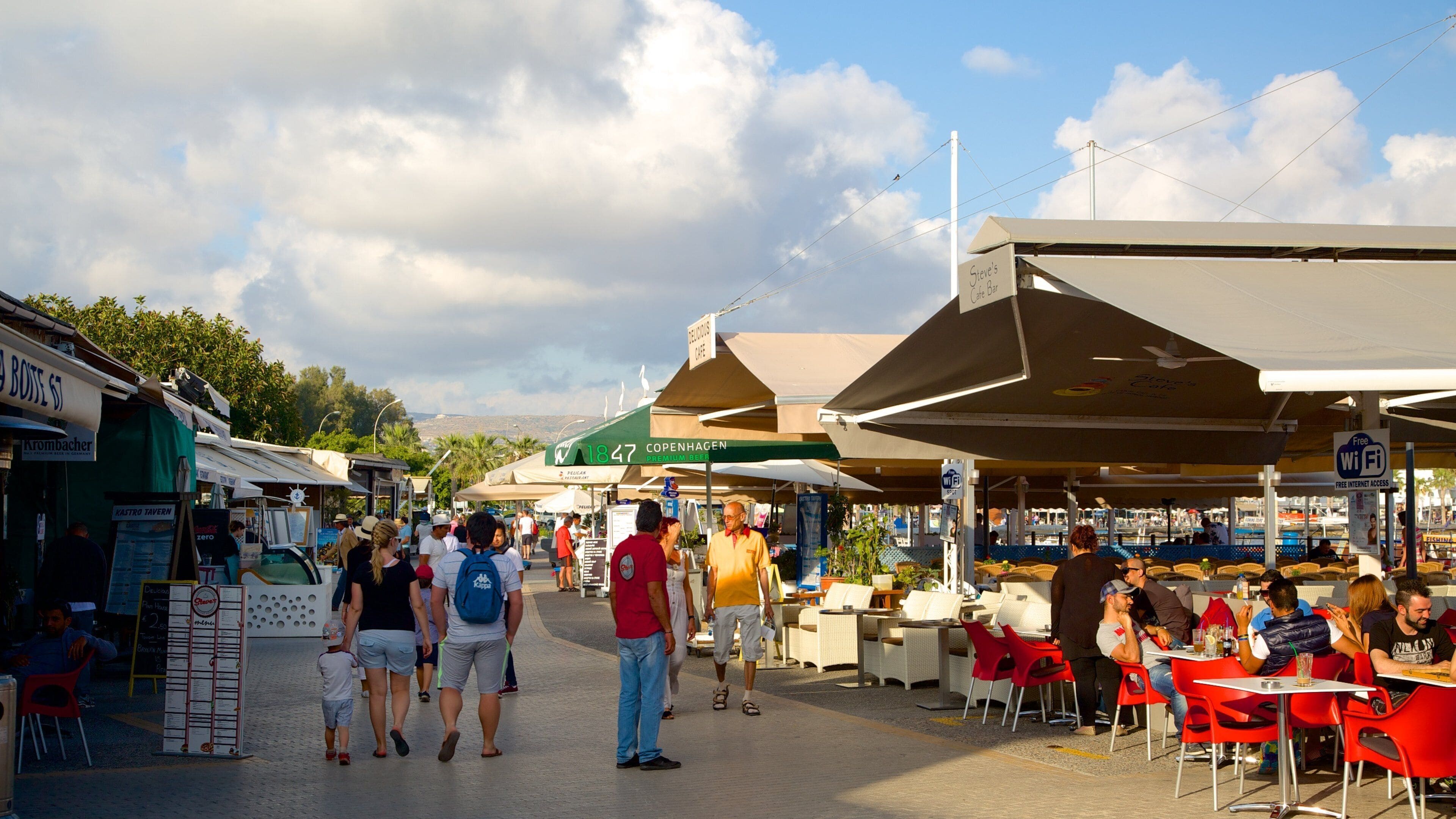 Paphos Harbour showing outdoor eating