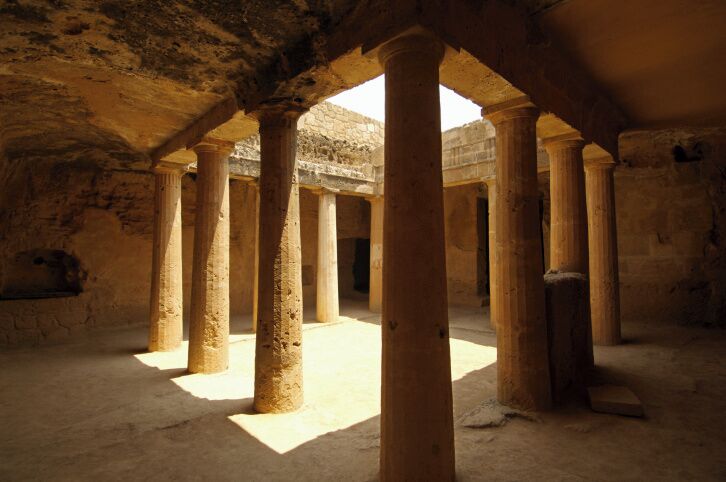 Cyprus, Paphos, Tombs of the Kings, sunlight in courtyard