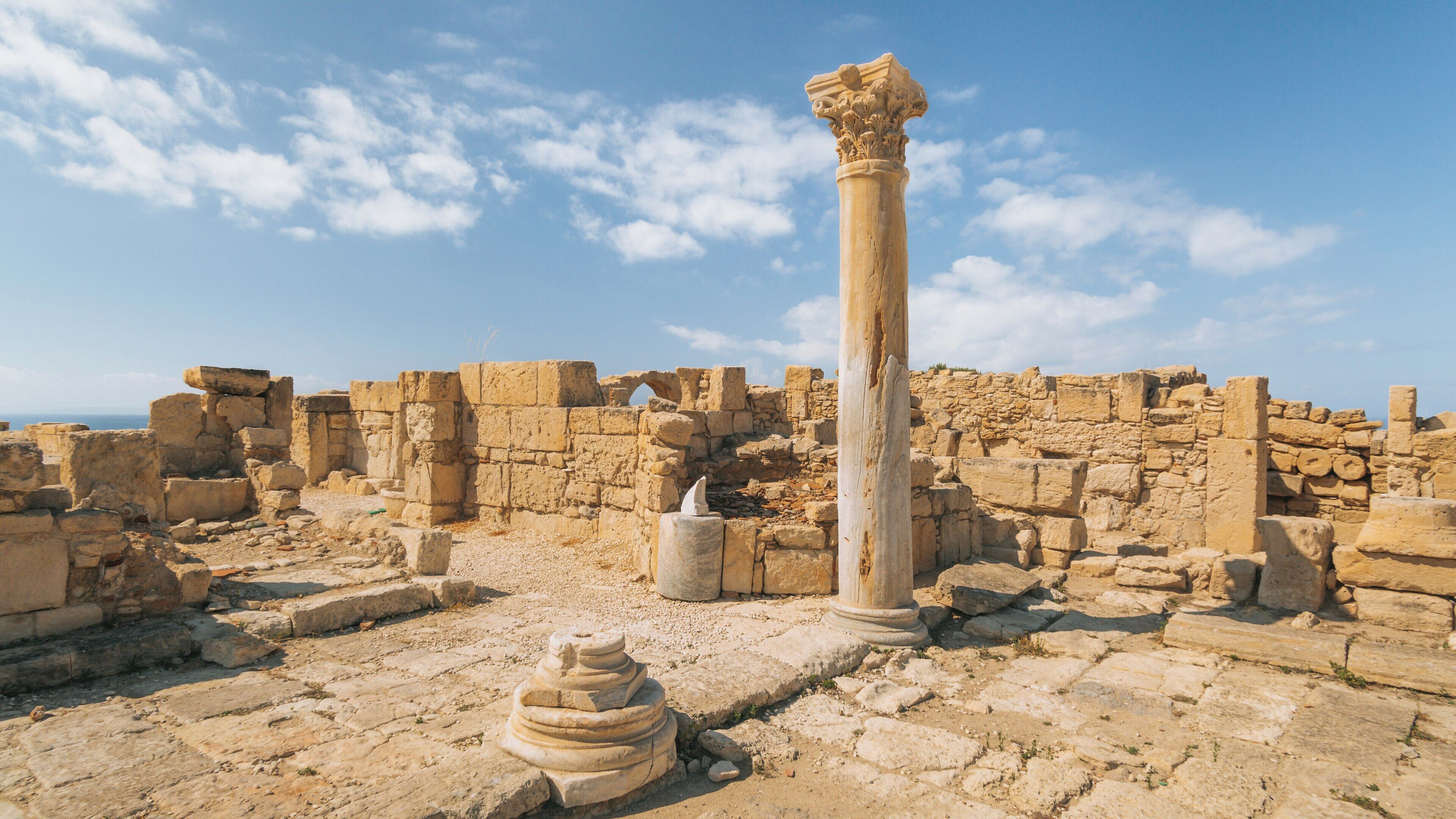 Exploring Kourion Ruins in Limassol, Akrotiri and Dhekelia, Cyprus under a clear blue sky