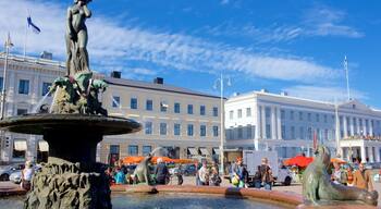 Kauppatori showing a city, a fountain and a square or plaza