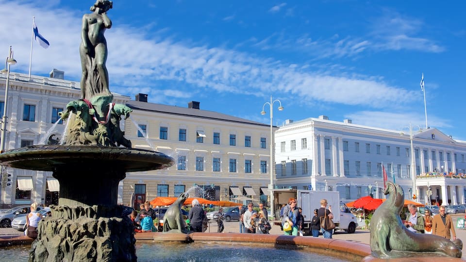 Kauppatori Market Square featuring a city, a fountain and a square or plaza
