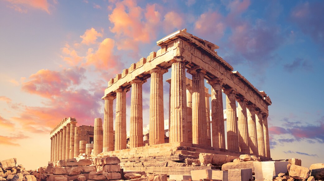 Parthenon on the Acropolis in Athens, Greece, on a sunset