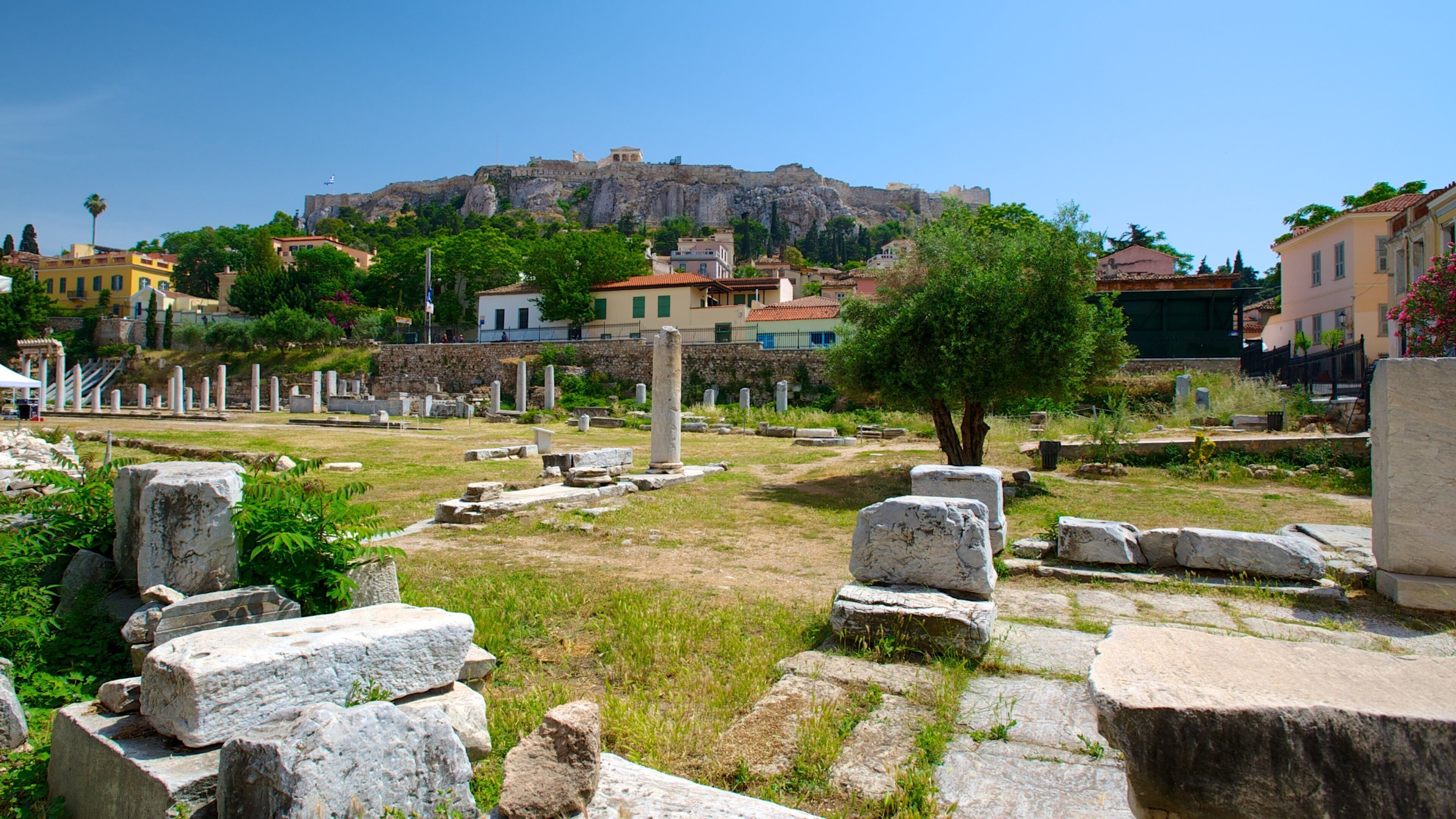 Roman Agora which includes heritage elements and building ruins