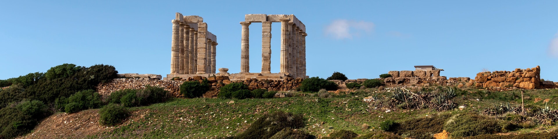Cape Sounion and archaic-period temple of Poseidon (Lavreotiki municipality, East Attica, Greece).