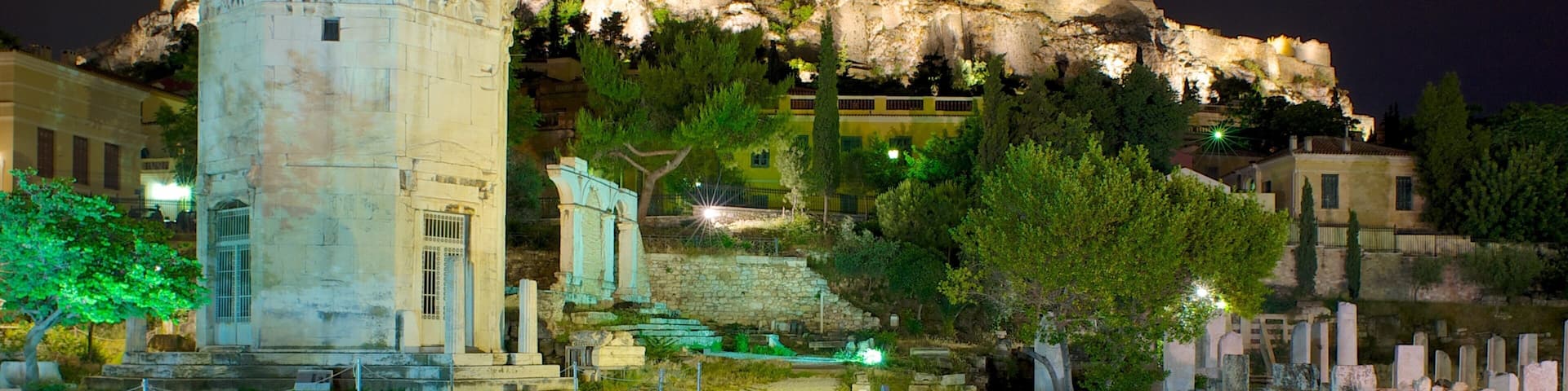 Athens featuring night scenes and heritage elements