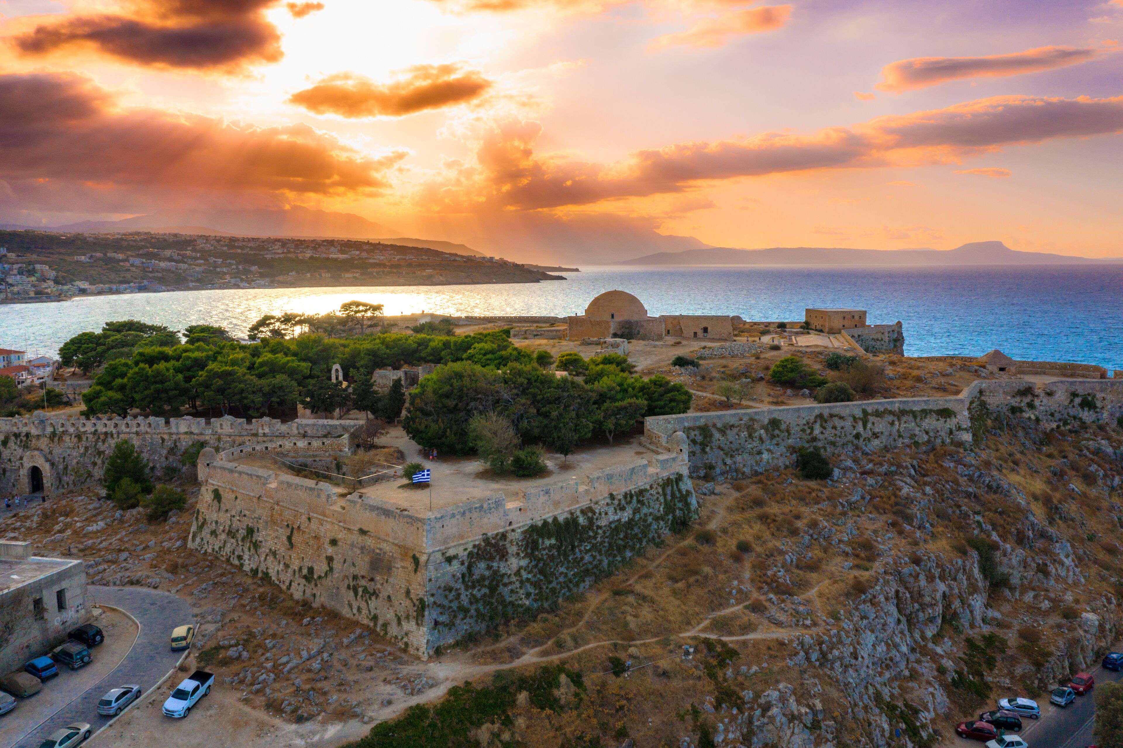 Rethimno city with the fortress of Fortezza, Crete, Greece.