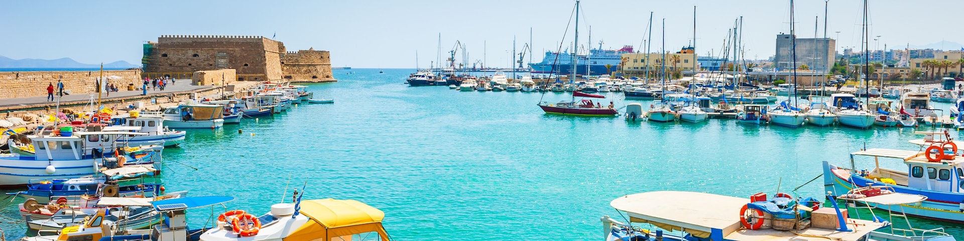 Old port with boats in Heraklion, Crete