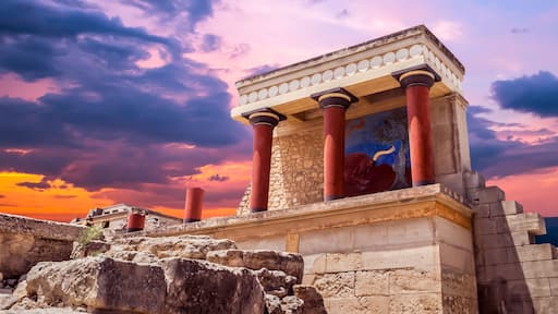 Knossos palace, Crete island, Greece. Detail of ancient ruins of famous Minoan palace of Knossos.