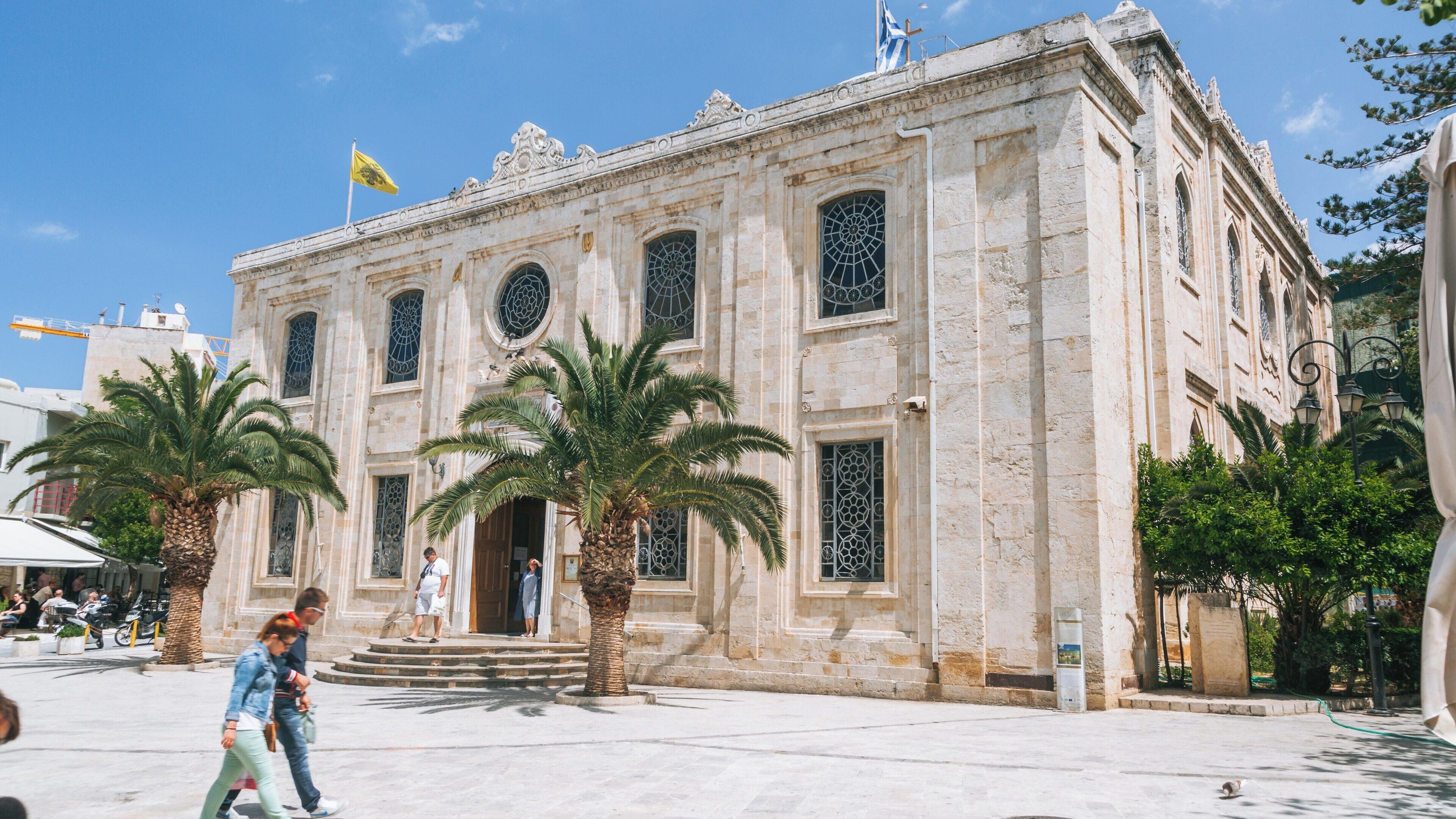 Exploring the historic Agios Titos Church in Heraklion, Crete, Greece on a sunny day