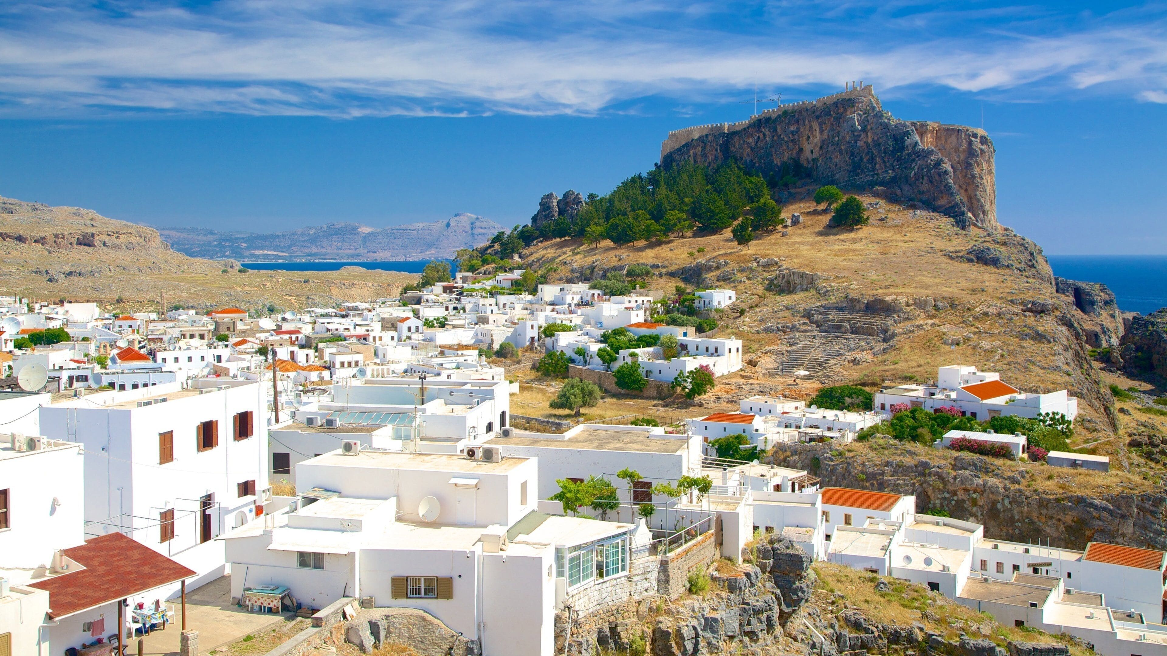 Acropolis of Lindos showing a small town or village