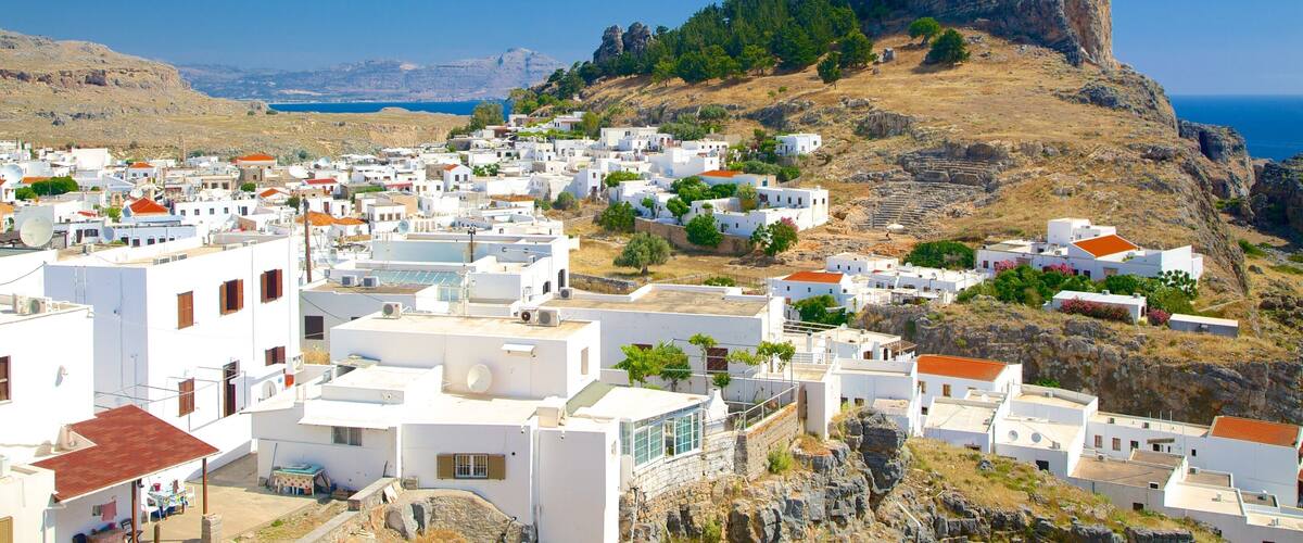 Acropolis of Lindos showing a small town or village