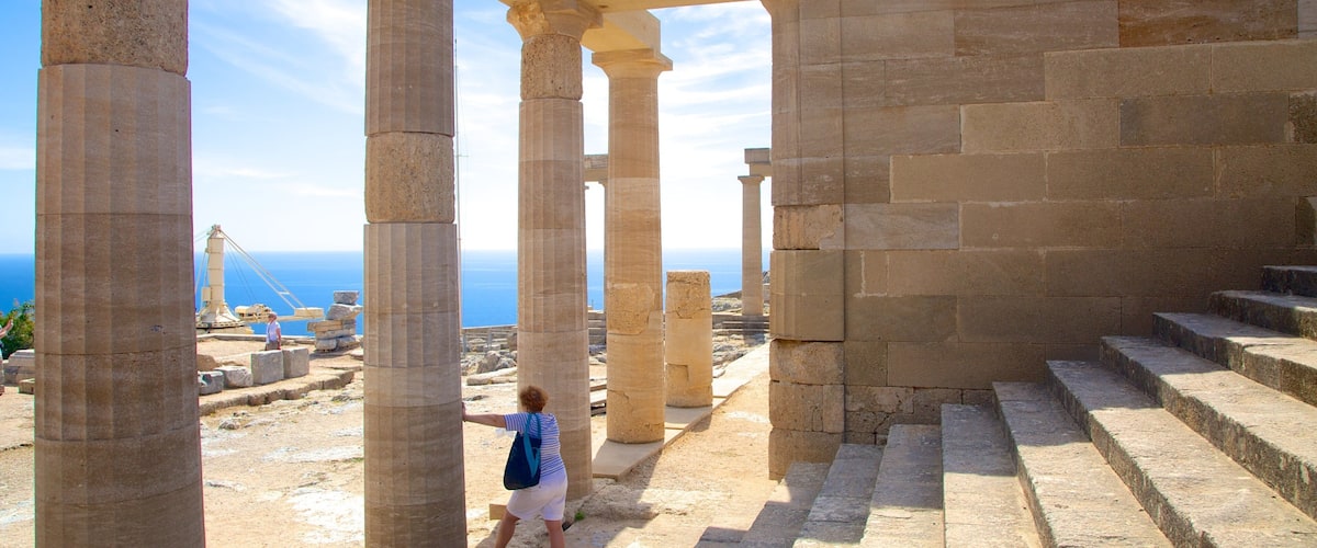 Acropolis of Lindos showing building ruins and heritage architecture