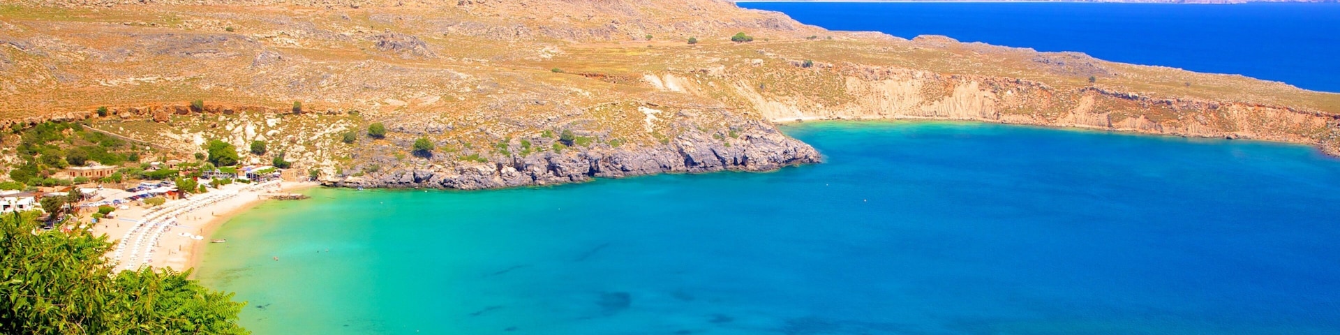 Lindos Beach showing a bay or harbor and general coastal views