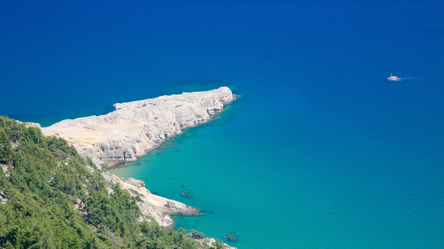 Tsambika Monastery showing rocky coastline and landscape views