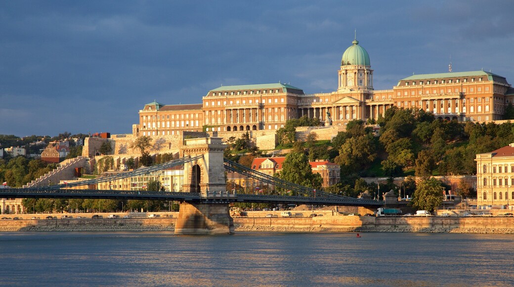 Buda Castle which includes a river or creek, heritage architecture and a bridge