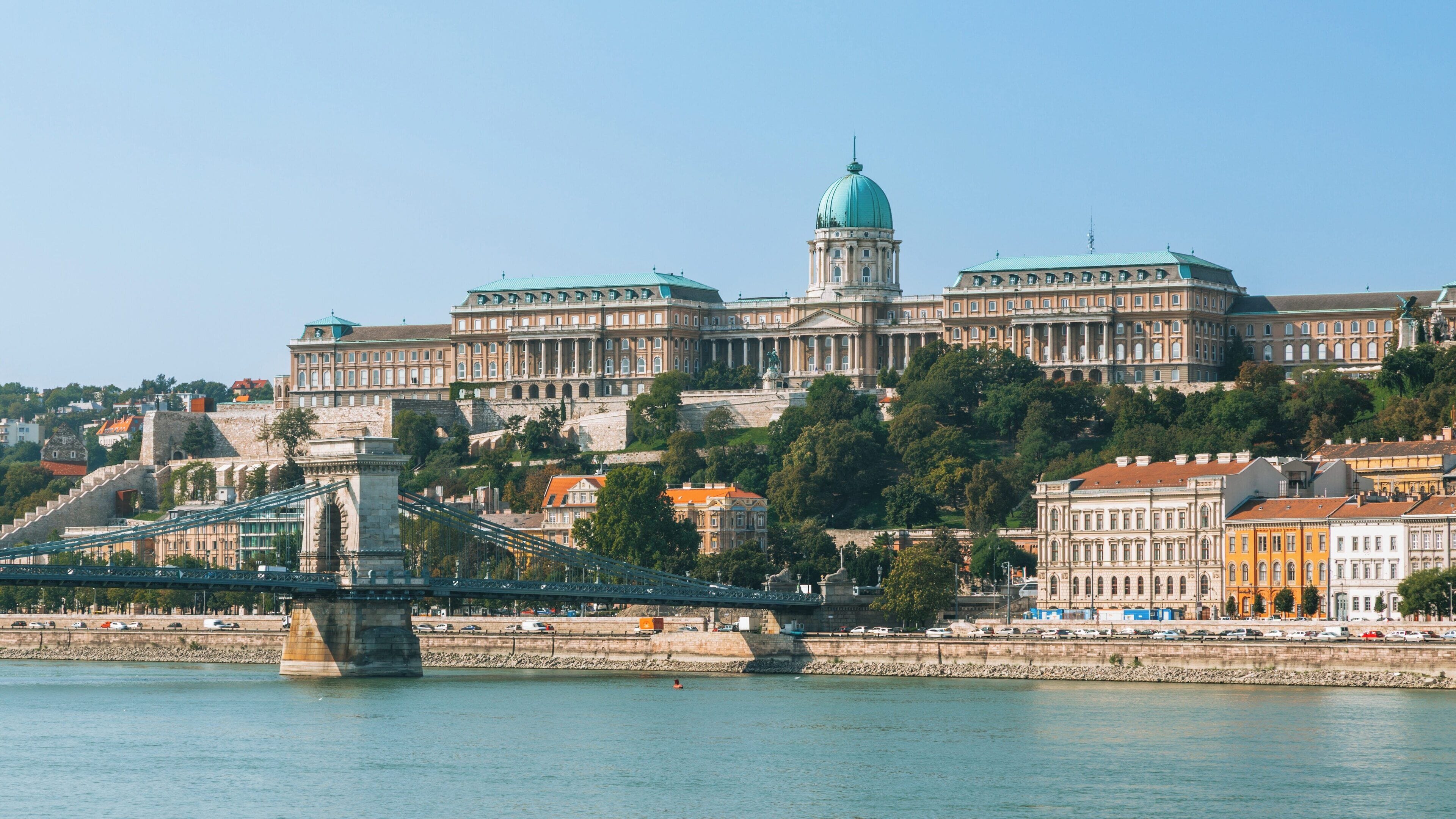 Buda Castle overlooking the Danube River in Budapest City Centre during a clear day
