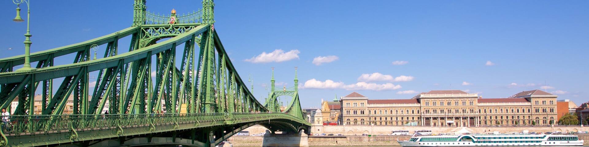Freiheitsbrücke mit einem Fähre, Brücke und Fluss oder Bach