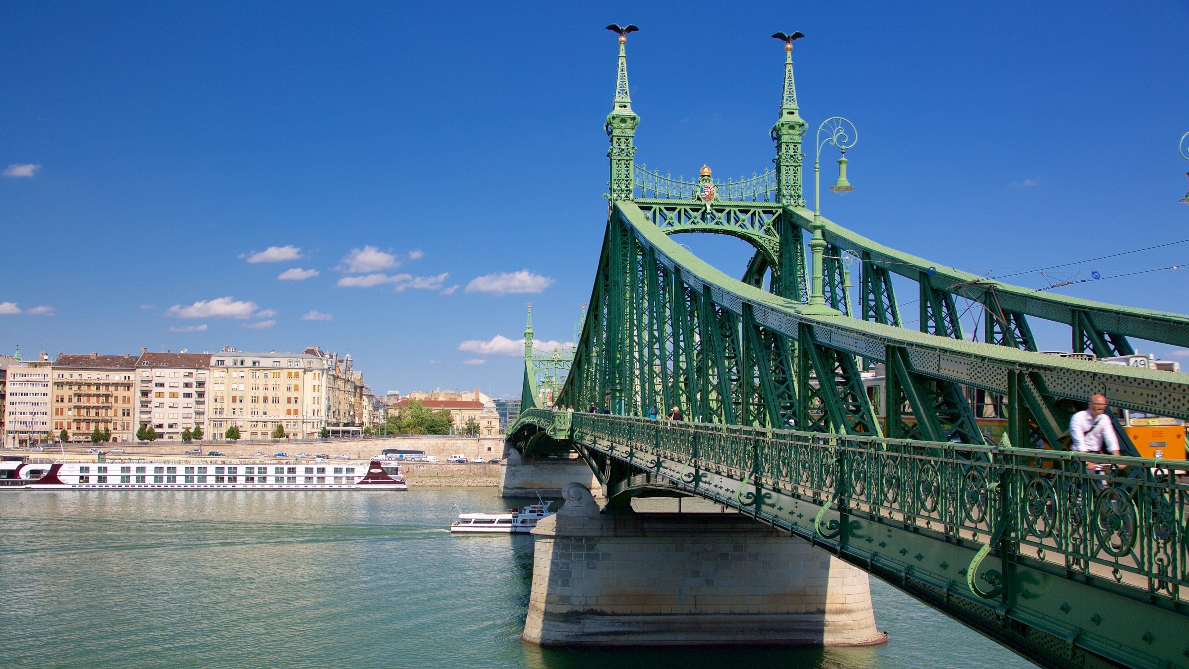 Liberty Bridge showing a bridge and a river or creek