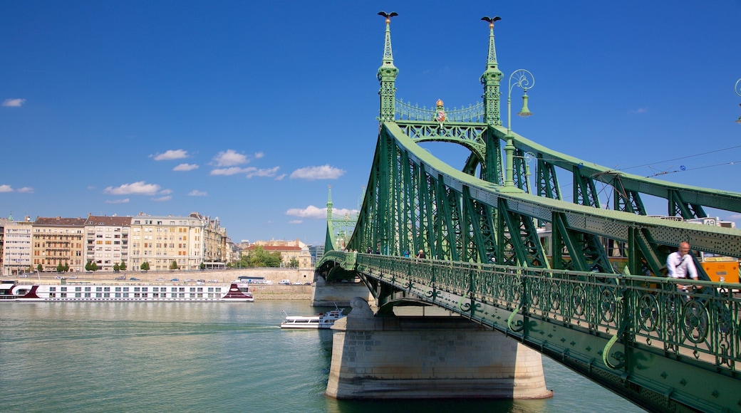 Liberty Bridge showing a bridge and a river or creek
