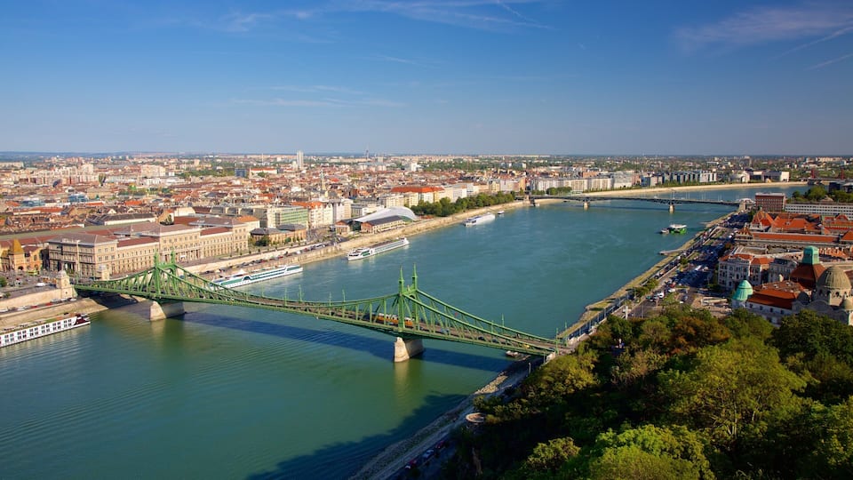 Liberty Bridge which includes a city, a bridge and a river or creek
