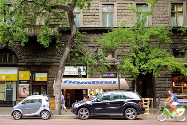 Andrassy Avenue which includes signage, street scenes and cycling