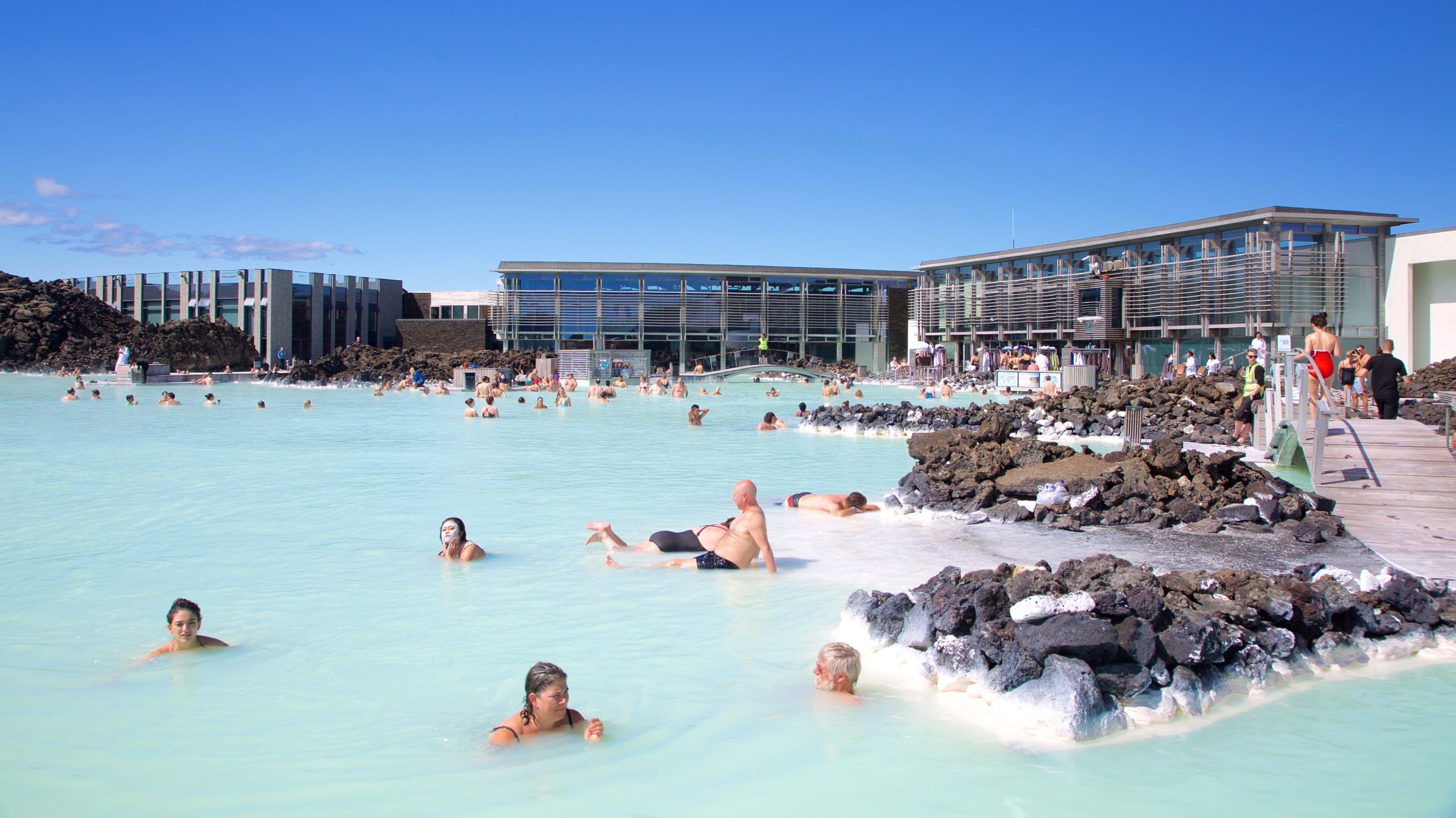 Blue Lagoon showing a hot spring, a luxury hotel or resort and swimming