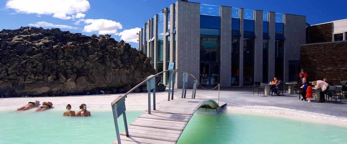 Blue Lagoon showing a hot spring, a luxury hotel or resort and swimming