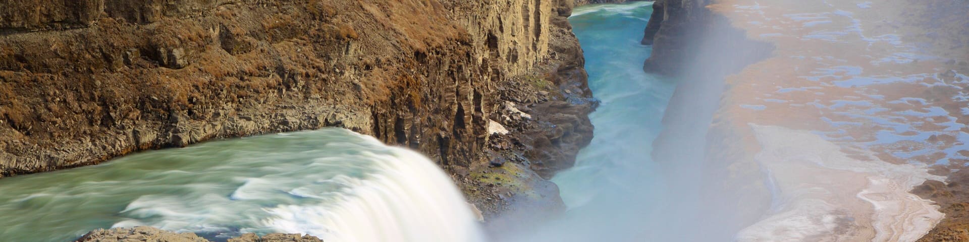 Gullfoss Waterfall showing a waterfall, mist or fog and a gorge or canyon
