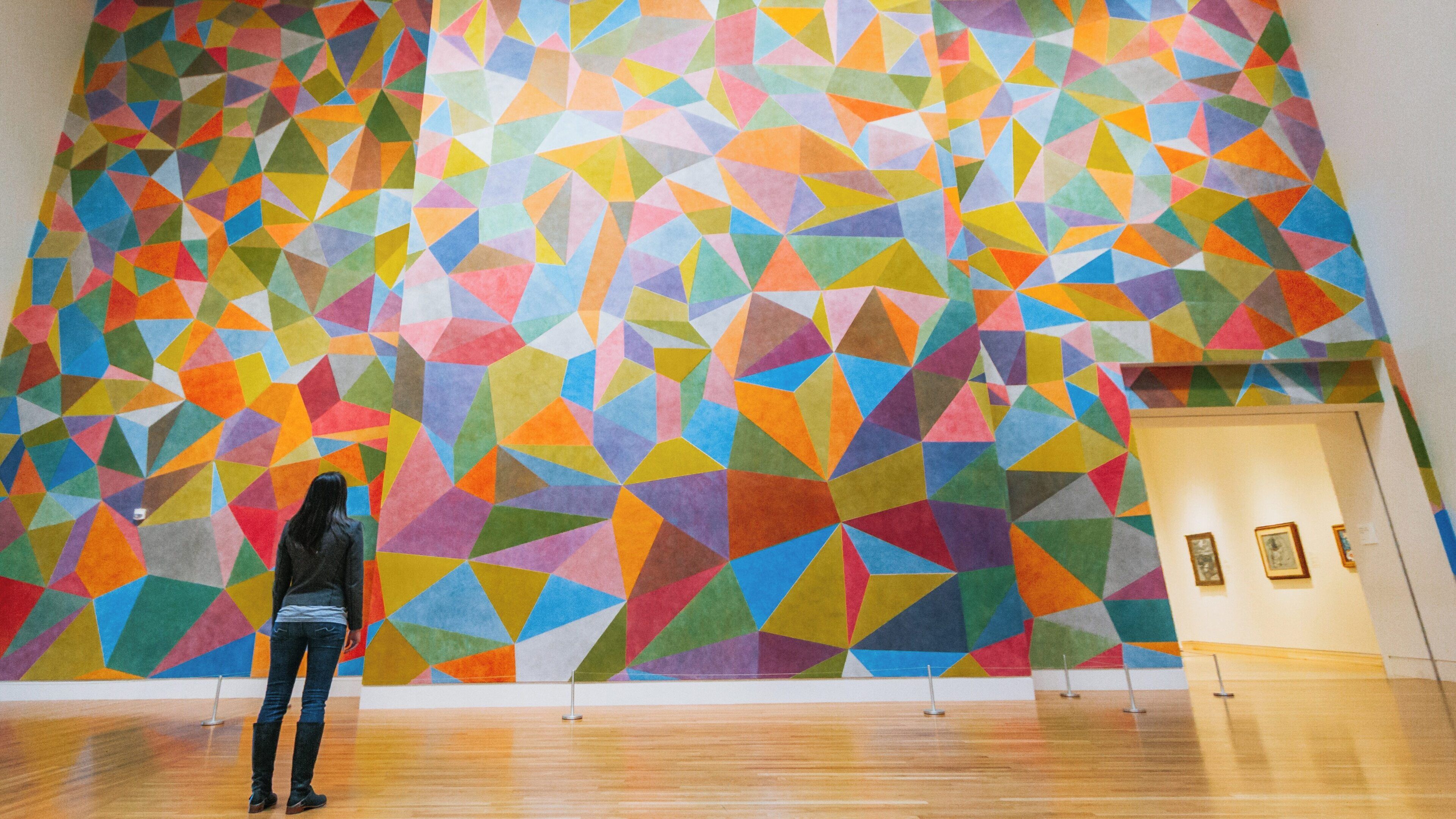 Exploration of vibrant geometric art at Indianapolis Museum of Art located in Newfields, Indiana with engaging color patterns
