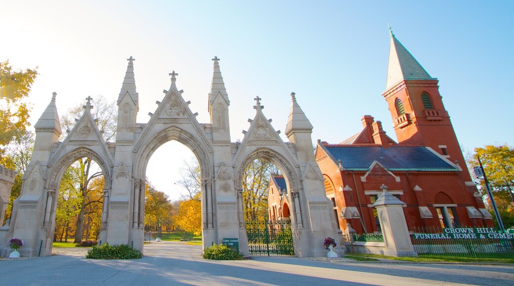 Crown Hill Cemetery which includes a cemetery, a church or cathedral and heritage architecture