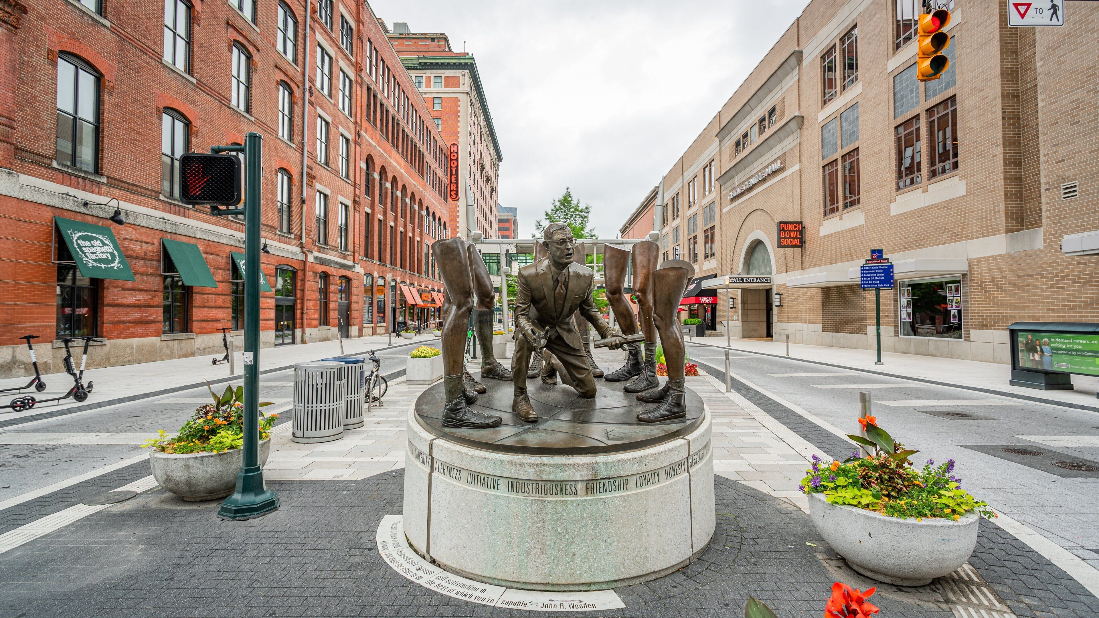 Gainbridge Fieldhouse featuring outdoor art and a statue or sculpture