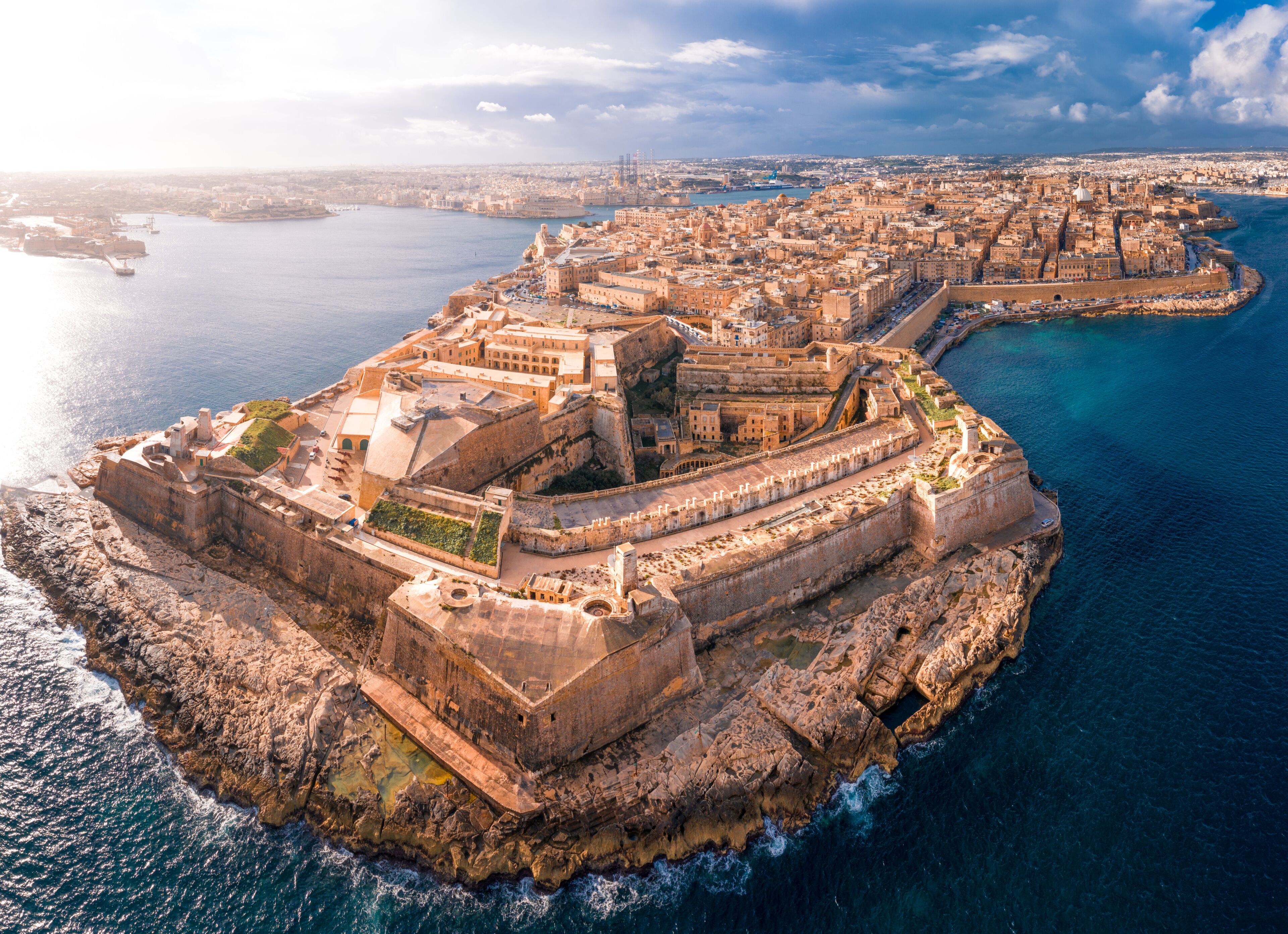 Fort St Elmo, Valletta, Malta, aerial view. Valletta is the southernmost capital of Europe