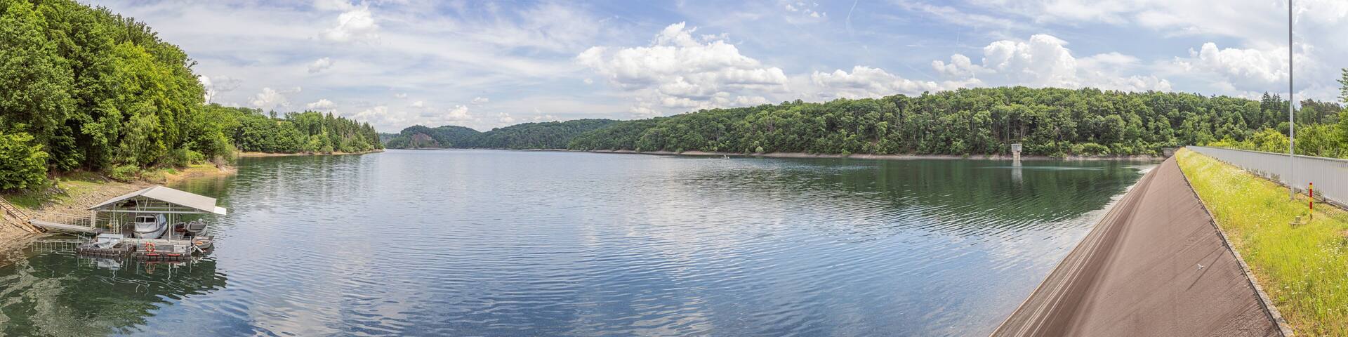 Panoramic view of the Wahnbachtal Reservoir provinding drinking water in the wide area around Bonn