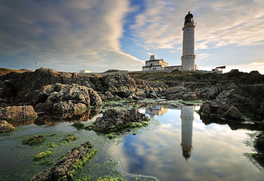 Corsewall Lighthouse reflecting on a pool of seawater. Dumfries and Galloway, Scotland., Shutterstock ID 157351607, Purchase Order: -