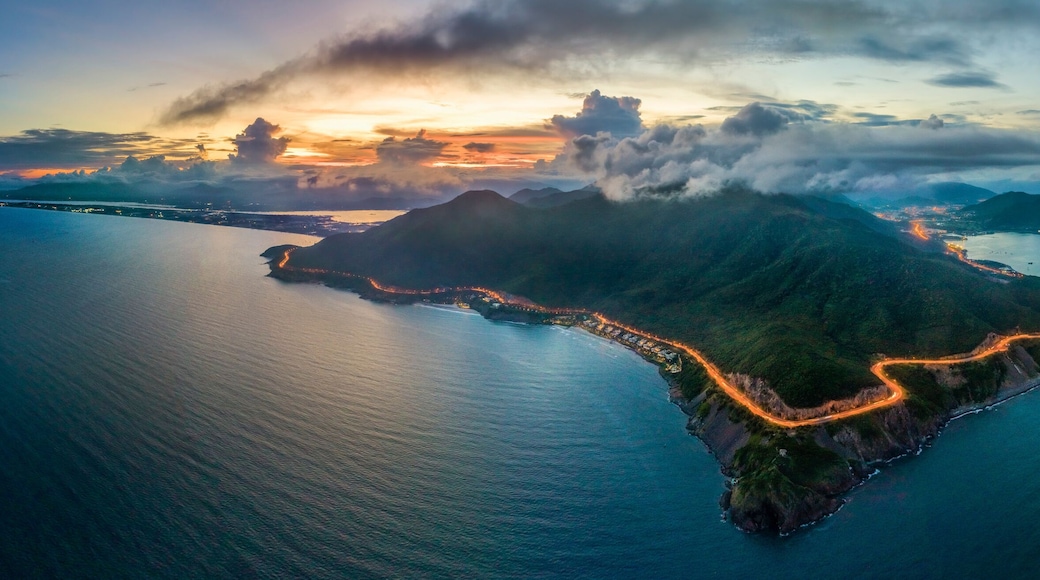 Aerial view of DT6571 road from Nha Trang city to Cam Ranh town, Khanh Hoa, Vietnam.