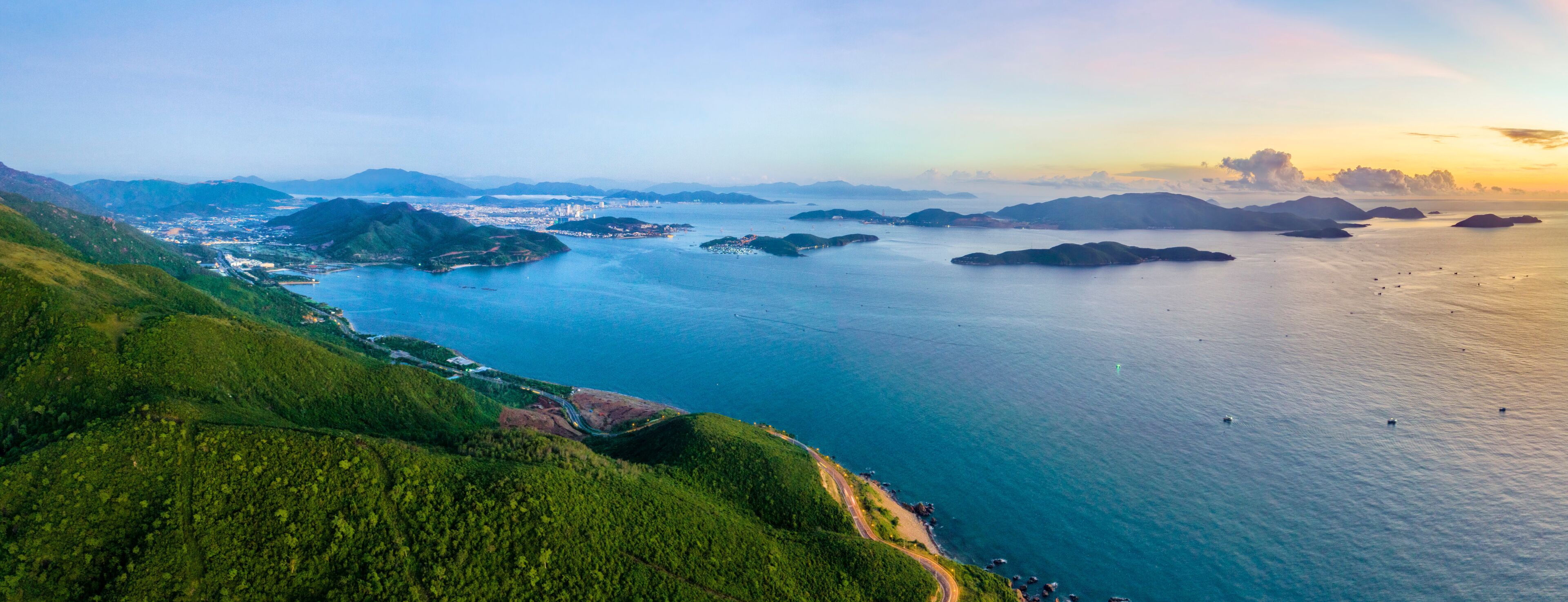 Aerial view of DT6571 road from Nha Trang city to Cam Ranh town, Khanh Hoa, Vietnam.