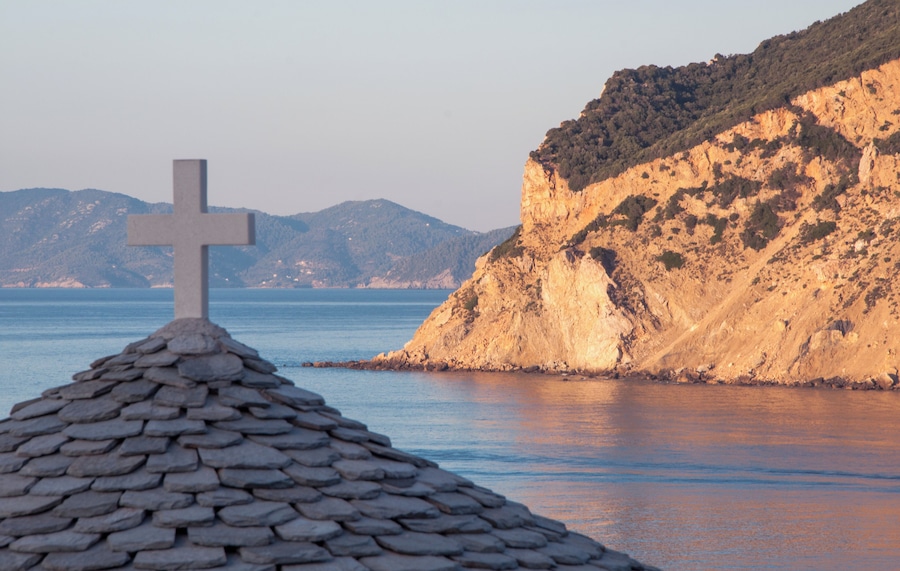 Skopelos (Greek: Σκόπελος) is a Greek island in the western Aegean Sea. Skopelos is one of several islands which comprise the Northern Sporades island group, which lies east of the Pelion peninsula on the mainland and north of the island of Euboea. It is part of the Thessaly region.